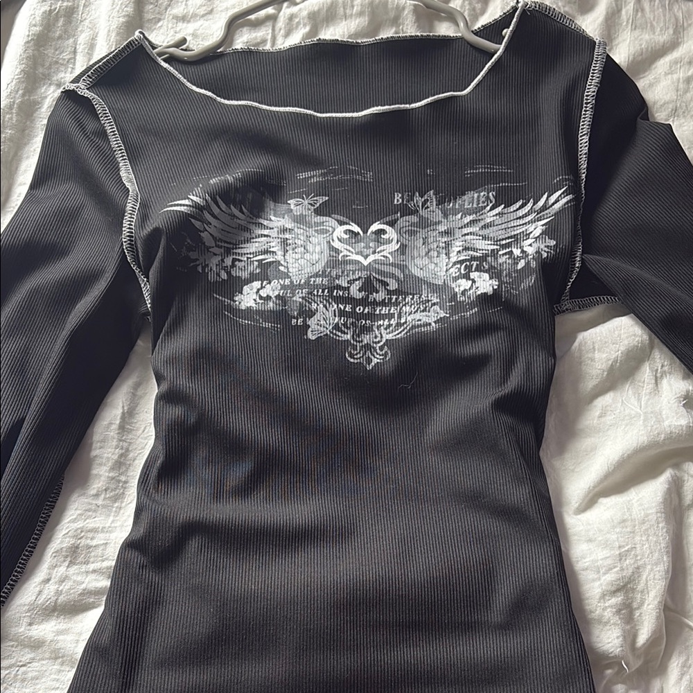 Black Graphic Long Sleeve Top